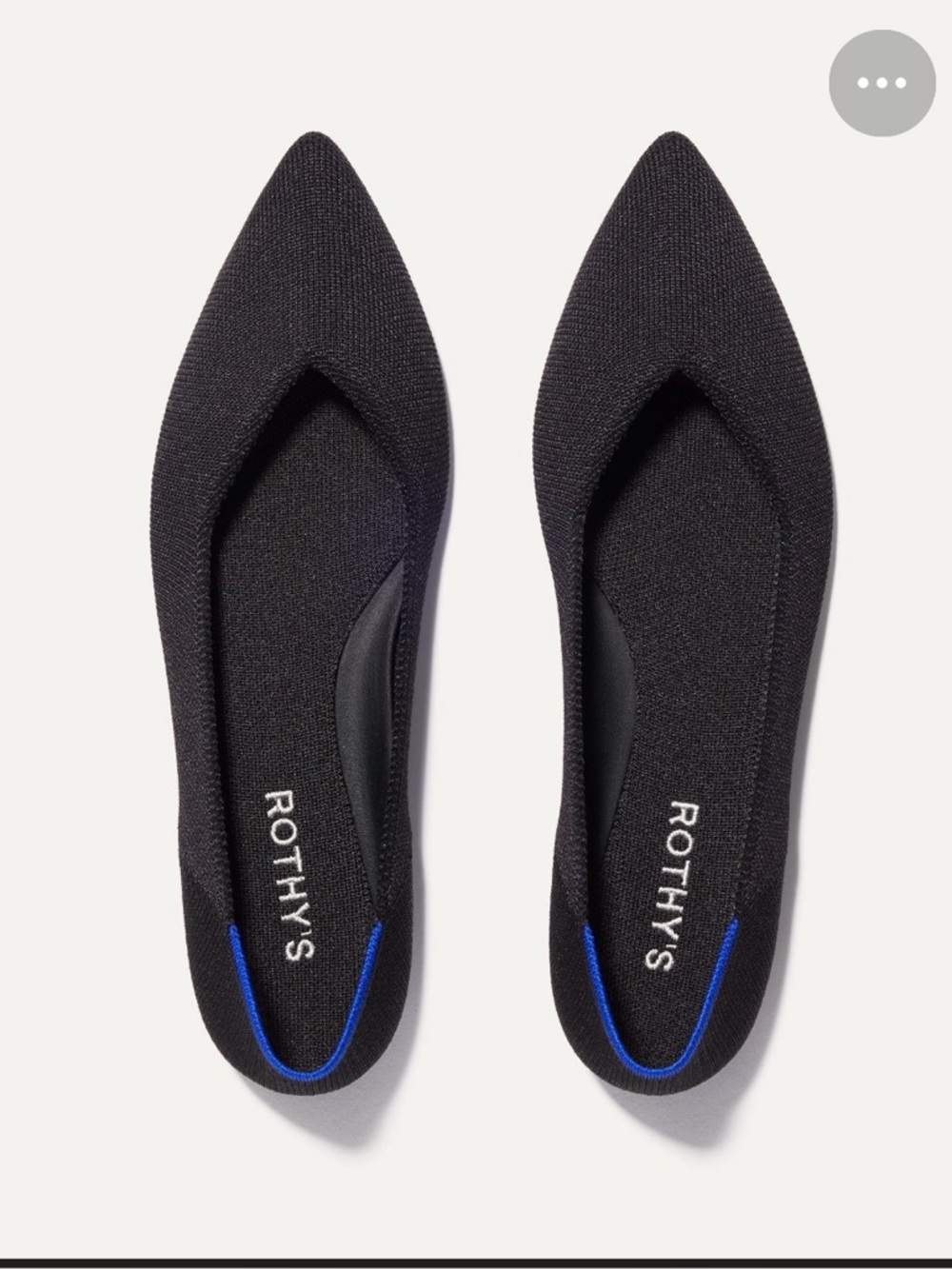 Rothy's Black Pointed Knit Flats with Blue Trim